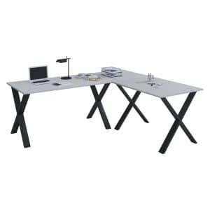 Lona X-feet skrivebord - grå træ og sort metal (130x130x50)