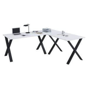 Lona X-feet skrivebord - hvid træ og sort metal (160x160x50)
