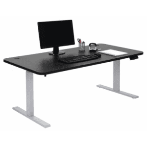 Hæve Sænke elektrisk skrivebord i stål og HDF H56 - 121 x B160 x D80 cm - Grå/Sort