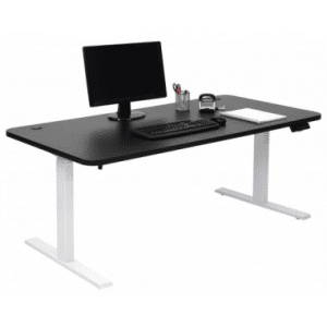 Hæve Sænke elektrisk skrivebord i stål og HDF H56 - 121 x B160 x D80 cm - Hvid/Sort