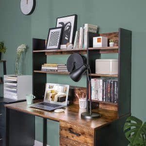 Skrivebord med reol i industrielt look, rustik brun og sort