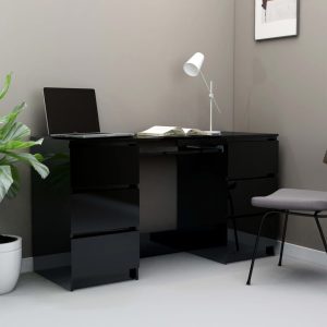 vidaXL skrivebord 140x50x77 cm spånplade højglans sort