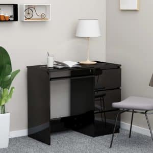 vidaXL skrivebord 90x45x76 cm spånplade højglans sort