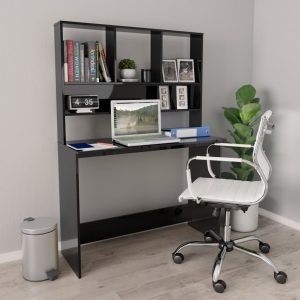 vidaXL skrivebord med hylder 110 x 45 x 157 cm spånplade sort højglans
