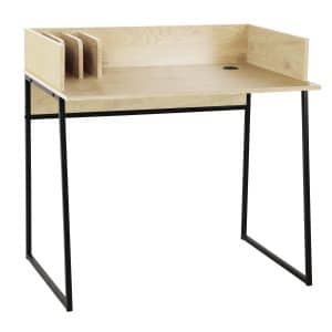 NORDLYS Benton skrivebord, m. opbevaring - beige træ og sort metal (90x48)