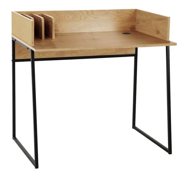NORDLYS Benton skrivebord, m. opbevaring - brun træ og sort metal (90x48)