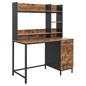 Skrivebord med reol i industrielt look, rustik brun og sort, 120 x 60 x 153 cm