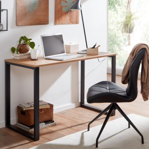 Stilfuldt skrivebord i japandi look, 120x60x76 cm, sort og naturfarvet eg