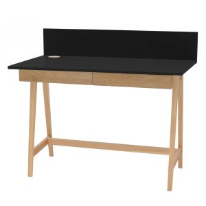 LUKA Asketræ Skrivebord 110x50cm med Skuffe Sort