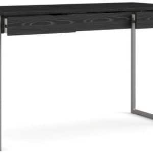 Prestige sort skrivebord 125 x 51 cm med 3 skuffer og metalstel.