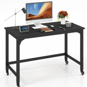 Skrivebord på hjul i metal og møbelplade 120 x 60 cm - Sort/Sort