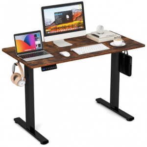 Hæve-/Sænke skrivebord i aluminium og møbelplade 120 x 60 cm - Sort/Brun natur
