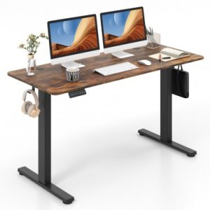 Hæve-/Sænke skrivebord i aluminium og møbelplade 140 x 60 cm - Sort/Brun natur