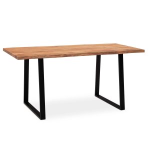 Skrivebord 120x60x76 cm, akacietræ massivt træ / metal, trapezformede ben i sort