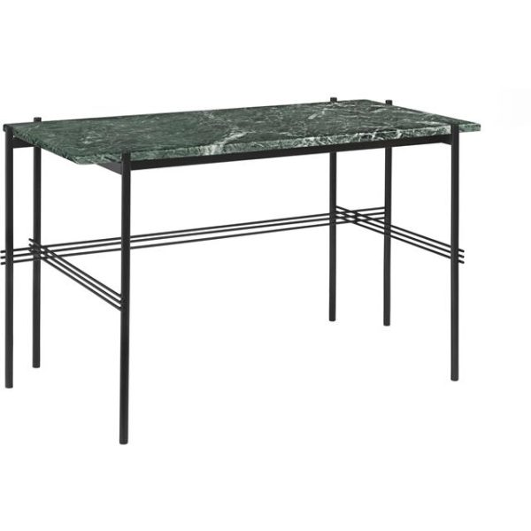 GUBI TS Skrivebord 120 x 60 cm med Sort Base og Grøn Guatemala Marmor Top