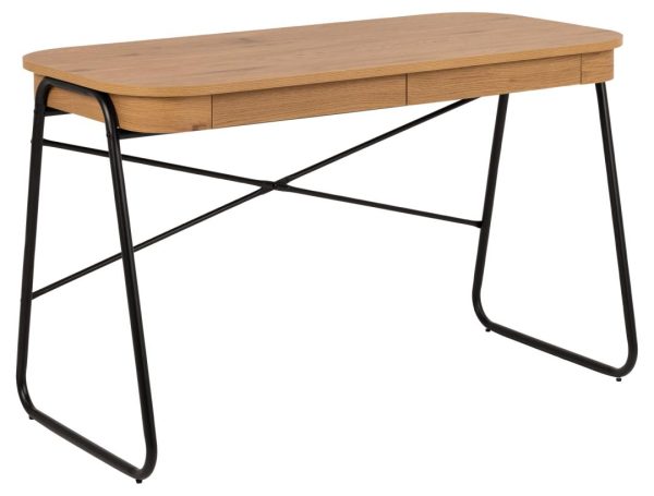 ACT NORDIC Blueton skrivebord, m. 2 skuffer - mat vild eg ru papir og sort stål (120x60)