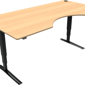 2-bens hæve-/sænkebord med centerudskæring ZenNord Rise&Rest regulerbart skrivebord natur/sort 200x100 cm