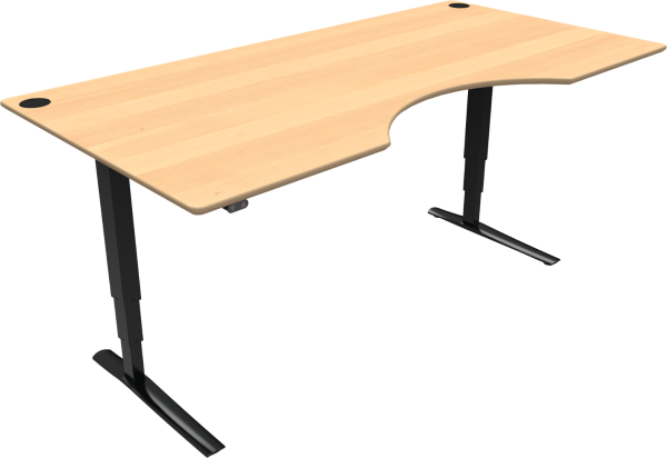 2-bens hæve-/sænkebord med centerudskæring ZenNord Rise&Rest regulerbart skrivebord natur/sort 200x100 cm