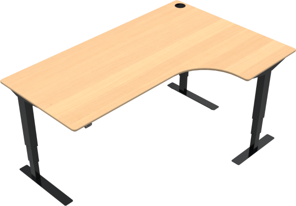 El-hæve-/sænkebord ZenNord VersaStand L-form højrevendt skrivebord H57-122 cm Bøg/Sort