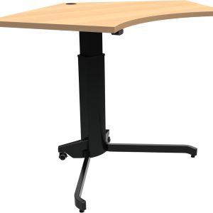 Enkeltben hæve-sænkebord ZenNord AeroTable femkantet natur/sort 138x92 cm MFC-bøg med ABS-kanter, låsbare hjul og højdejusterbart skrivebord