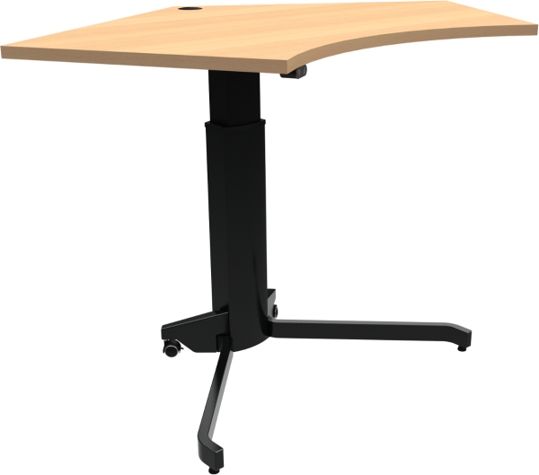 Enkeltben hæve-sænkebord ZenNord AeroTable femkantet natur/sort 138x92 cm MFC-bøg med ABS-kanter, låsbare hjul og højdejusterbart skrivebord