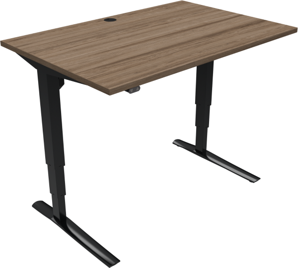 Firkantet to-bens hæve-/sænkebord skrivebord ZenNord Rise&Rest 501-43 120x80 cm valnød/sort