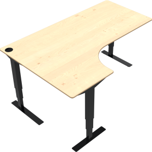 Hæve-/sænkebord L-form to ben venstrevendt ZenNord VersaStand skrivebord 57-122 cm ahorn/sort