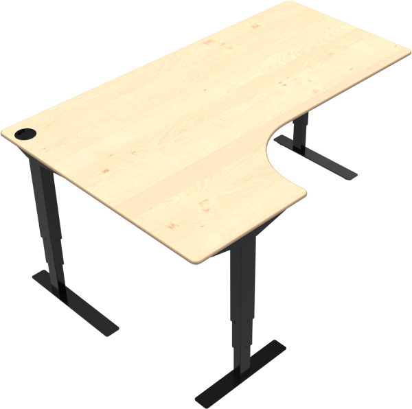 Hæve-/sænkebord L-form to ben venstrevendt ZenNord VersaStand skrivebord 57-122 cm ahorn/sort