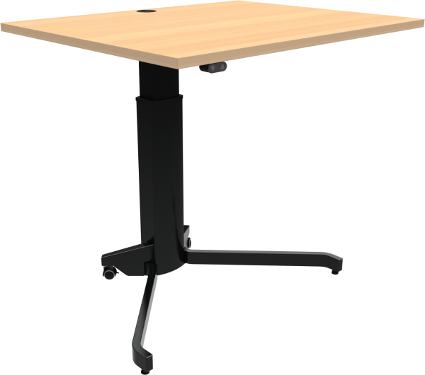 Hæve-/sænkebord ZenNord AeroTable enkeltbenet skrivebord bøge-melamin natur/sort 100x80 cm 68-120 cm med låsbare hjul