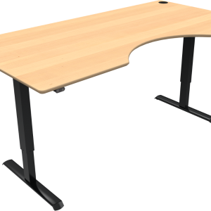 Hæve-/sænkebord (højdejusterbart skrivebord) ZenNord AdaptDesk 2-benet med centerudskæring i bøgefinér/sort metal 200x100 cm