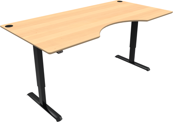 Hæve-/sænkebord (højdejusterbart skrivebord) ZenNord AdaptDesk 2-benet med centerudskæring i bøgefinér/sort metal 200x100 cm