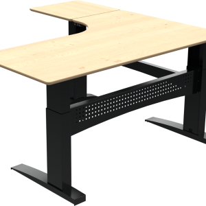 Hæve sænkebord skrivebord ZenNord FlexDesk tre-bens L-form venstrevendt i ahorn natur/sort