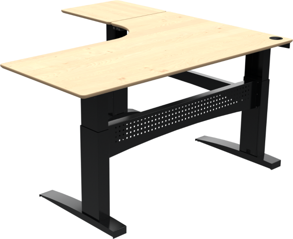 Hæve sænkebord skrivebord ZenNord FlexDesk tre-bens L-form venstrevendt i ahorn natur/sort