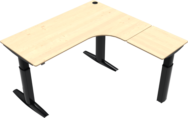 L-formet tre-bens hæve-/sænkebord ZenNord ElevateLine skrivebord ahorn/sort