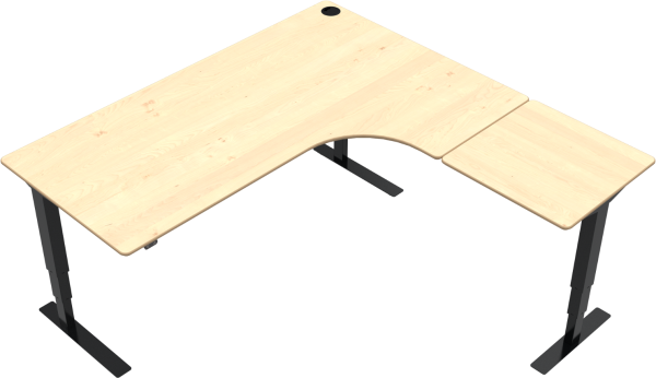 L-formet tre-bens hæve-/sænkebord sit-stand skrivebord ZenNord VersaStand 501-37 natur ahorn/sort 180x180 cm