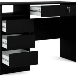 Prestige mat sort skrivebord 110 x 49 cm med 4 skuffer.