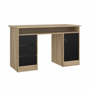 Prestige skrivebord 126 x 55 cm med 1 låge og 3 skuffer egelook med sort