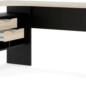 Prestige skrivebord 145 x 81 cm mat sort stel og med ege look bordplade.