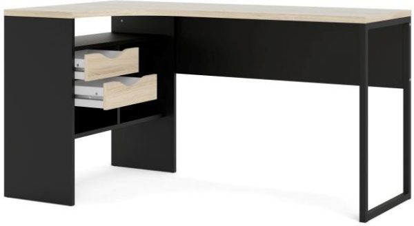Prestige skrivebord 145 x 81 cm mat sort stel og med ege look bordplade.
