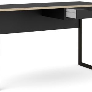Prestige sort skrivebord 130 x 48 cm med 1 skuffe og metalstel.