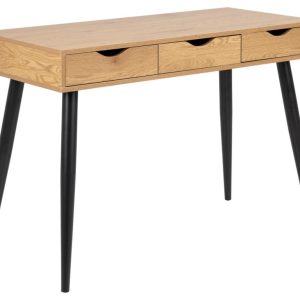Space skrivebord 110 x 50 ege look med 3 skuffer og med sorte ben.