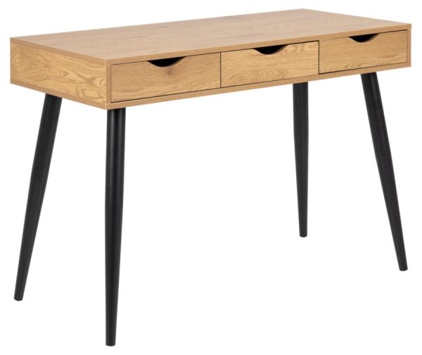 Space skrivebord 110 x 50 ege look med 3 skuffer og med sorte ben.