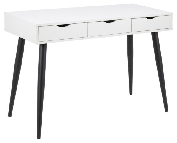 Space skrivebord 110 x 50 hvid Melamin med 3 skuffer og med sorte ben.