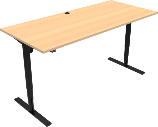To-bens hæve-/sænkebord ZenNord ComfortZone højdejusterbart skrivebord 65-125 cm højde, 180x80 cm bøgetræ/sort