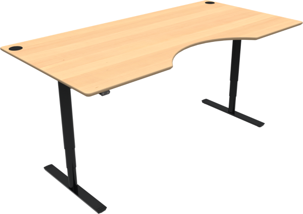 To-bens hæve-/sænkebord ZenNord ComfortZone med centerudskæring 200 x 100 cm bøg natur/sort skrivebord
