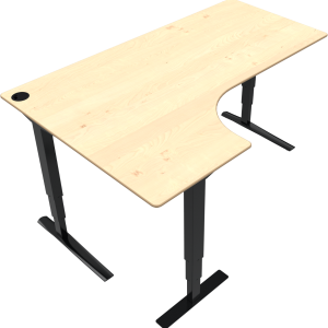 To-bens hæve-/sænkebord ZenNord Rise&Rest L-formet venstrevendt skrivebord natur/sort ahorn 180x120 cm højdejusterbart 65-125 cm
