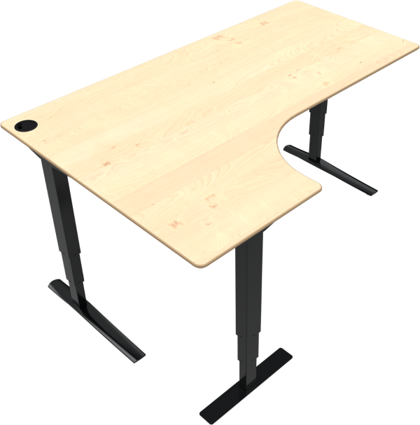 To-bens hæve-/sænkebord ZenNord Rise&Rest L-formet venstrevendt skrivebord natur/sort ahorn 180x120 cm højdejusterbart 65-125 cm
