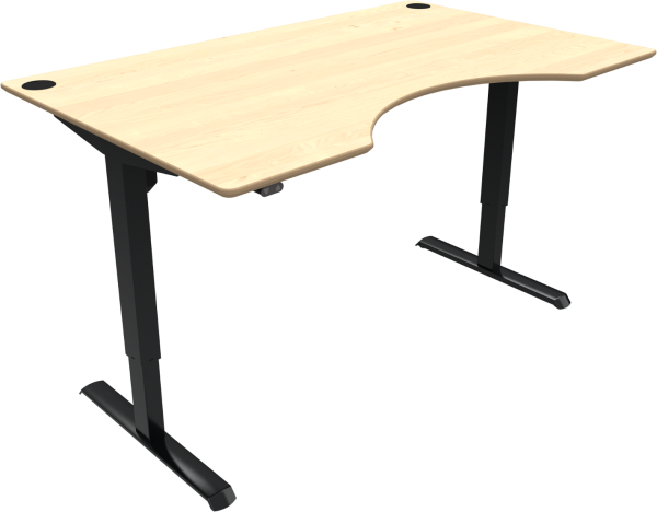 To-bens hæve-/sænkebord skrivebord ZenNord AdaptDesk med centerudskæring ahorn/sort 160x100 cm justerbar 68-118 cm