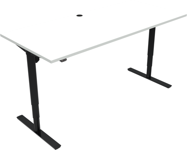To-bens hæve-/sænkebord skrivebord ZenNord ComfortZone firkantet 180x80 cm (65-125 cm justerbar) hvid MFC bordplade med sorte ben