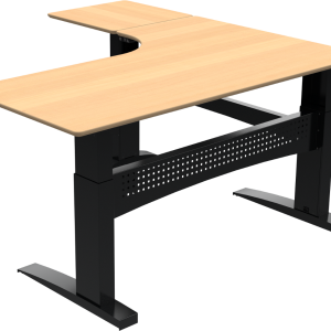 Tre-bens hæve-sænkebord skrivebord ZenNord FlexDesk 501-11 L-formet venstrevendt natur/sort